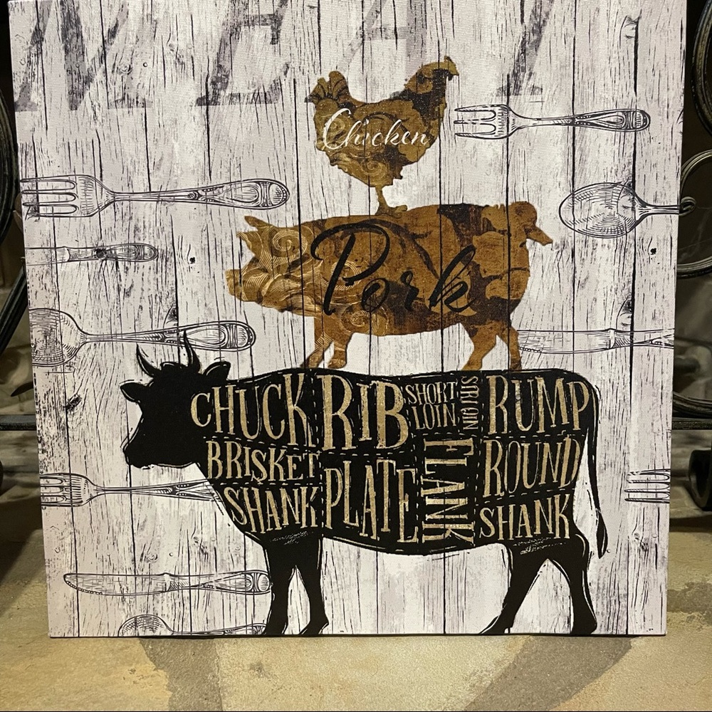 New Farmhouse Animal Wall Artwork for Kitchen with Cow, Chicken, and Pig - Picture 2 of 6